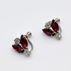 VTG Sophisticated Silver and Ruby Screw Back Earrings with Classic Design
